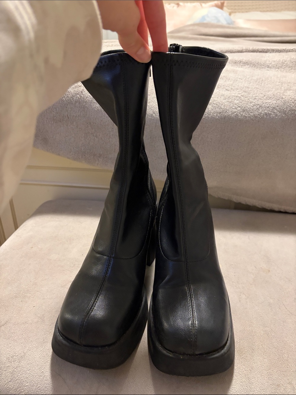 Steve Madden Black Platform Ankle Boots with Square Toe